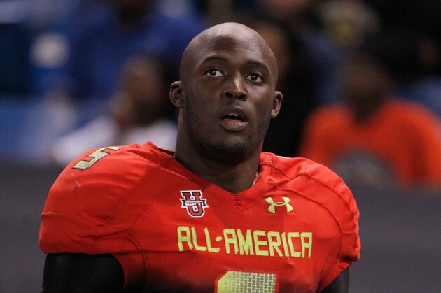 Jan 2, 2014; St. Petersburg, FL, USA; Team Highlight running back Leonard Fournette (5) at Tropicana Field. Team Highlight defeated the Team Nitro 31-21.  Mandatory Credit: Kim Klement-USA TODAY Sports