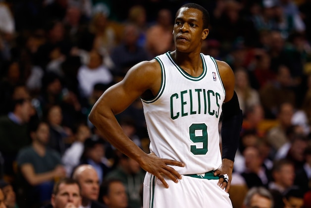 BOSTON, MA - JANUARY 24:  Rajon Rondo #9 of the Boston Celtics looks on during a game against the Oklahoma City Thunder at the TD Garden on January 24, 2014 in Boston, Massachusetts. NOTE TO USER: User expressly acknowledges and agrees that, by downloading and/or using this photograph, user is consenting to the terms and conditions of the Getty Images License Agreement.  (Photo by Alex Trautwig/Getty Images)