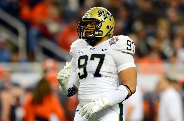 Dec 26, 2013; Detroit, MI, USA; Pittsburgh Panthers defensive lineman Aaron Donald (97) during the Little Caesars Pizza Bowl against the Bowling Green Falcons at Ford Field. Pittsburgh Panthers defeated Bowling Green Falcons 30-27. Mandatory Credit: Andrew Weber-USA TODAY Sports