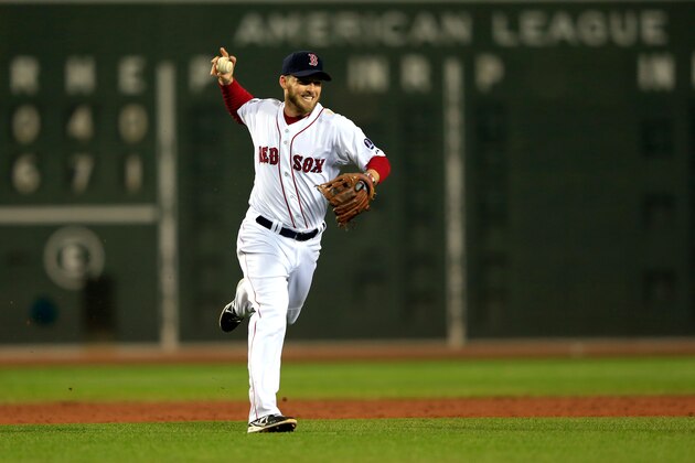 BOSTON, MA - OCTOBER 30: Stephen Drew #7 of the Boston Red Sox fields a ball against the St. Louis Cardinals during Game Six of the 2013 World Series at Fenway Park on October 30, 2013 in Boston, Massachusetts.  (Photo by Jamie Squire/Getty Images)