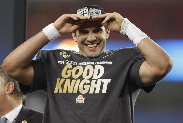 Central Florida quarterback Blake Bortles (5) during the first half of the Fiesta Bowl NCAA college football game against Baylor, Wednesday, Jan. 1, 2014, in Glendale, Ariz.  (AP Photo/Rick Scuteri)