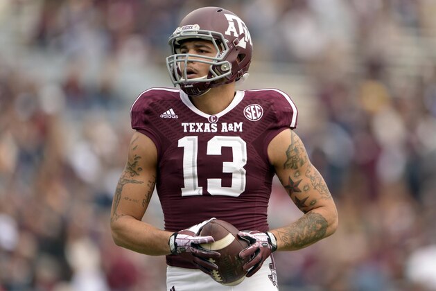 Nov 9, 2013; College Station, TX, USA; Texas A&M Aggies wide receiver Mike Evans (13) warms up before the game against the Mississippi State Bulldogs at Kyle Field. Mandatory Credit: Thomas Campbell-USA TODAY Sports