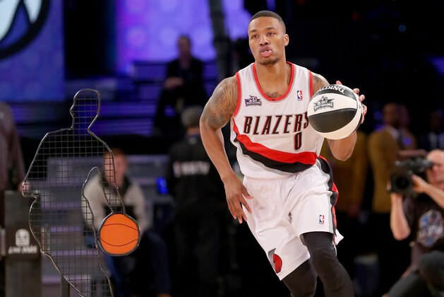 NEW ORLEANS, LA - FEBRUARY 15:  Western Conference All-Star Damian Lillard #0 of the Portland Trail Blazers competes in the Taco Bell Skills Challenge 2014 as part of the 2014 NBA All-Star Weekend at the Smoothie King Center on February 15, 2014 in New Orleans, Louisiana. NOTE TO USER: User expressly acknowledges and agrees that, by downloading and or using this photograph, User is consenting to the terms and conditions of the Getty Images License Agreement.  (Photo by Ronald Martinez/Getty Images)