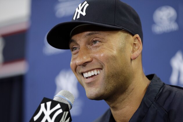 New York Yankees shortstop Derek Jeter smiles during a news conference Wednesday, Feb. 19, 2014, in Tampa, Fla. Jeter has announced he will retire at the end of the 2014 season. (AP Photo/Chris O'Meara)