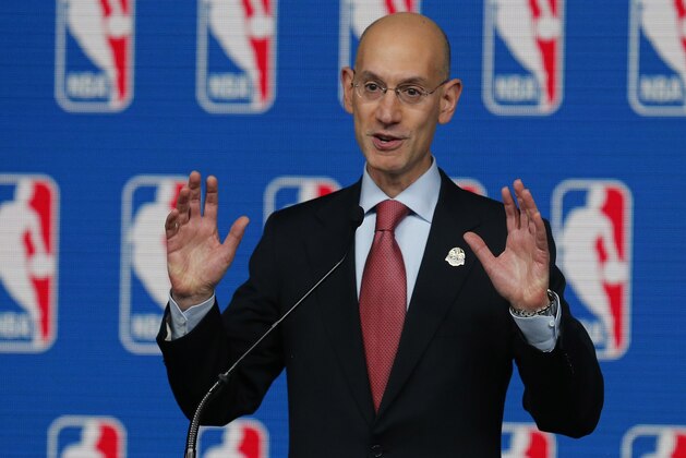 NBA Commissioner Adam Silver speaks at a news conference before the skills competition at the NBA All Star basketball weekend, Saturday, Feb. 15, 2014, in New Orleans. (AP Photo/Bill Haber)