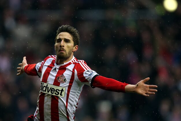 Sunderland's Fabio Borini celebrates his goal which is then ruled offside during their English Premier League soccer match against Southampton at the Stadium of Light, Sunderland, England, Saturday, Jan. 18, 2014. (AP Photo/Scott Heppell)