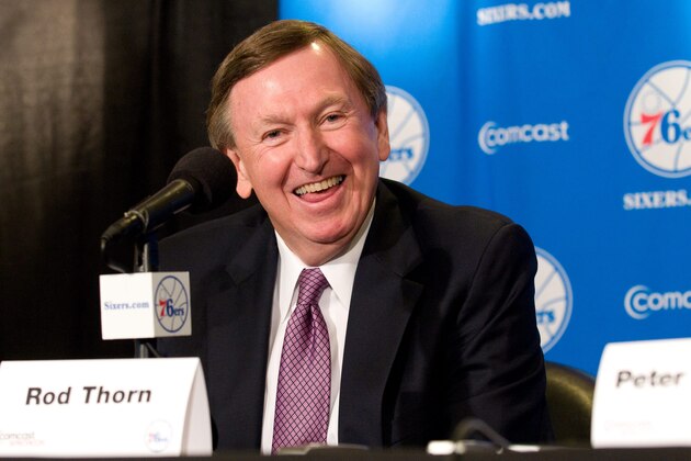 PHILADELPHIA - AUGUST 12: Newly appointed team president of the Philadelphia 76ers Rod Thorn is introduced at a press conference on August 12, 2010 at the Wells Fargo Complex in Philadelphia, Pennsylvania.  NOTE TO USER: User expressly acknowledges and agrees that, by downloading and/or using this Photograph, user is consenting to the terms and conditions of the Getty Images License Agreement. Mandatory Copyright Notice: Copyright 2010 NBAE   (Photo by Jeremy Messler/NBAE via Getty Images)