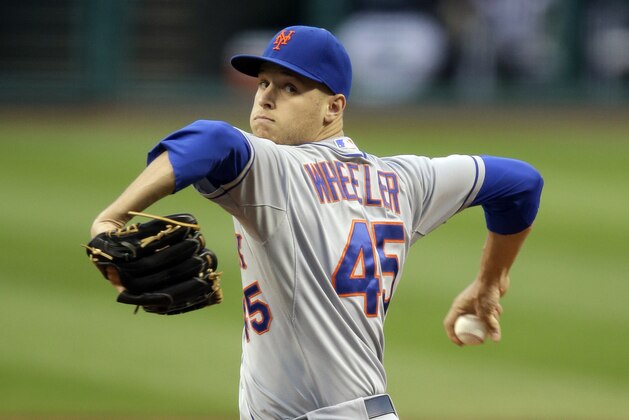 New York Mets starting pitcher Zack Wheeler delivers against the Cleveland Indians in the first inning of a baseball game Friday, Sept. 6, 2013, in Cleveland. (AP Photo/Mark Duncan)