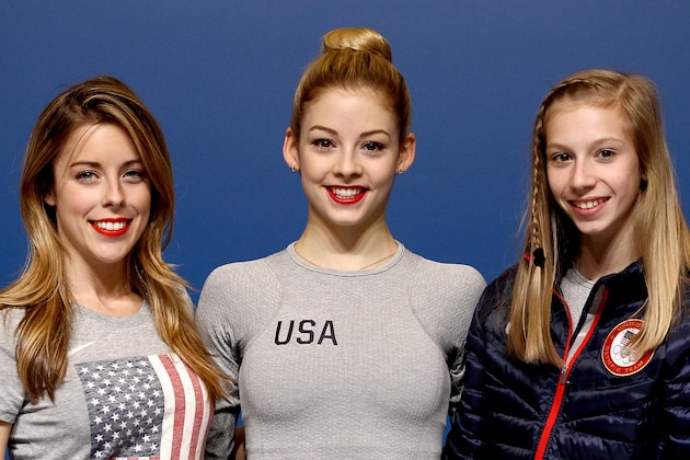 SOCHI, RUSSIA - FEBRUARY 15:  Ashley Wagner, Gracie Gold and Polina Edmunds of the United States attend a Team USA press conference during Day 8 of the Sochi 2014 Winter Olympics at the Main Press Center (MPC) on February 15, 2014 in Sochi, Russia.  (Photo by Matthew Stockman/Getty Images)