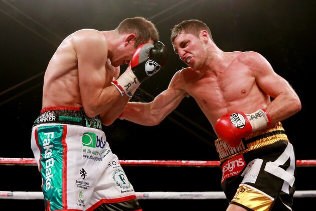 HULL, ENGLAND - JULY 13: Derry Matthews (L) in action with Tommy Coyle during their Vacant Commonwealth Lightweight Championship bout at Craven Park Stadium on July 13, 2013 in Hull, England. (Photo by Scott Heavey/Getty Images) HULL, ENGLAND - JULY 13: Derry Matthews (L) in action with Tommy Coyle during their Vacant Commonwealth Lightweight Championship bout at Craven Park Stadium on July 13, 2013 in Hull, England. (Photo by Scott Heavey/Getty Images)