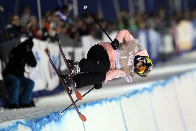 Maddie Bowman, of the United States, competes during the women's U.S. Grand Prix freestyle halfpipe skiing event Friday, Jan. 17, 2014, in Park City, Utah. Bowman came in first place. (AP Photo/Rick Bowmer)