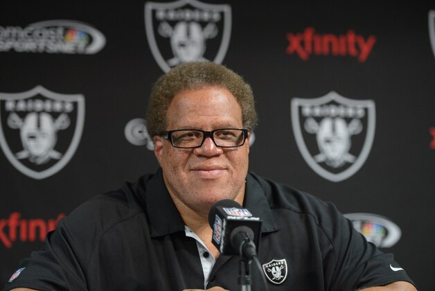 Apr 23, 2013; Alameda, CA, USA; Oakland Raiders general manager Reggie McKenzie speaks at press conference at the Raiders team headquarters. Mandatory Credit: Kirby Lee-USA TODAY Sports