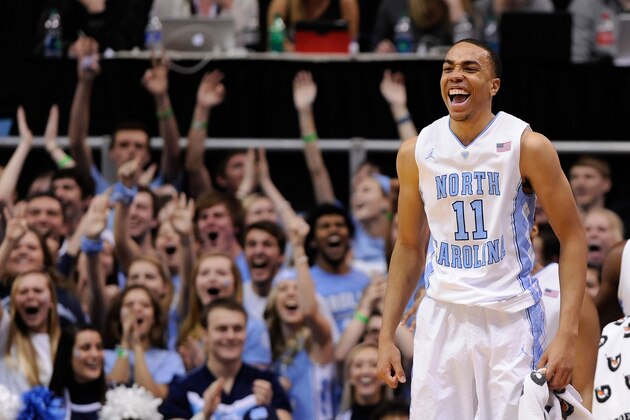 CHAPEL HILL, NC - JANUARY 26:  Brice Johnson #11 of the North Carolina Tar Heels celebrates during the final seconds of a win over the Clemson Tigers at the Dean Smith Center on January 26, 2014 in Chapel Hill, North Carolina. North Carolina won 80-61.  (Photo by Grant Halverson/Getty Images)