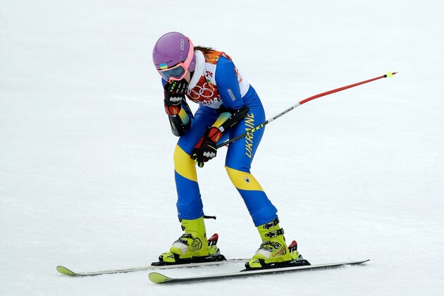 SOCHI, RUSSIA - FEBRUARY 18:  Bogdana Matsotska of Ukraine reacts after a run during the Alpine Skiing Women's Giant Slalom on day 11 of the Sochi 2014 Winter Olympics at Rosa Khutor Alpine Center on February 18, 2014 in Sochi, Russia.  (Photo by Ezra Shaw/Getty Images)