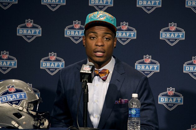 Dion Jordan, from Oregon, speaks during a news conference after being selected third overall by the Miami Dolphins during the first round of the NFL football draft, Thursday, April 25, 2013, at Radio City Music Hall in New York. (AP Photo/Craig Ruttle)