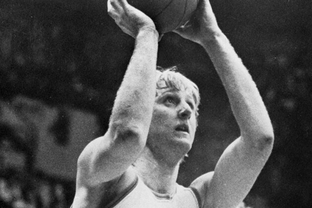 Indiana State University forward Larry Bird drives to the basket against a Miss-Touri Valley conference for in Terre Haute, Ind., Feb. 5, 1979. Bird, a 6-foot-9 inch all American from French lick, Ind., is leading the nation in scoring, with more than 30 points per game. He is considered a potential star in the pros. The Boston Celtics have the right to bird. (AP Photo)