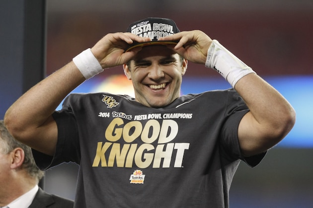 Central Florida quarterback Blake Bortles (5) during the first half of the Fiesta Bowl NCAA college football game against Baylor, Wednesday, Jan. 1, 2014, in Glendale, Ariz.  (AP Photo/Rick Scuteri)