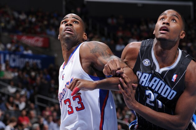 LOS ANGELES, CA - JANUARY 6: Antawn Jamison #33 of the Los Angeles Clippers and Maurice Harkless #21 of the Orlando Magic attempt to rebound the basketball during a game at STAPLES Center on January 6, 2014 in Los Angeles, California. NOTE TO USER: User expressly acknowledges and agrees that, by downloading and/or using this Photograph, user is consenting to the terms and conditions of the Getty Images License Agreement. Mandatory Copyright Notice: Copyright 2014 NBAE (Photo by Andrew D. Bernstein/NBAE via Getty Images)