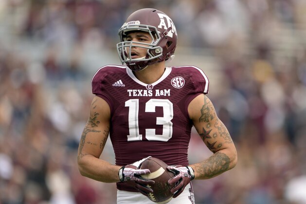 Nov 9, 2013; College Station, TX, USA; Texas A&M Aggies wide receiver Mike Evans (13) warms up before the game against the Mississippi State Bulldogs at Kyle Field. Mandatory Credit: Thomas Campbell-USA TODAY Sports