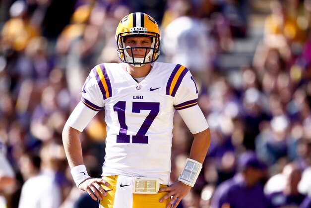 November 17, 2012; Baton Rouge, LA, USA  LSU Tigers quarterback Stephen Rivers (17) during warm ups prior to kickoff of a game against the Ole Miss Rebels at Tiger Stadium. LSU defeated Ole Miss 41-35. Mandatory Credit: Derick E. Hingle-USA TODAY Sports