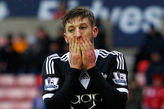 SUNDERLAND, ENGLAND - FEBRUARY 15: Adam Lallana of Sunderland reacts after missing a goal scoring chance during the FA Cup Fifth Round match between Sunderland and Southampton at The Stadium of Light on February 15, 2014 in Sunderland, England. (Photo by Paul Thomas/Getty Images)