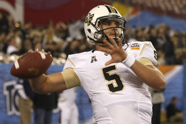 Central Florida quarterback Blake Bortles (5) during the first half of the Fiesta Bowl NCAA college football game against Baylor, Wednesday, Jan. 1, 2014, in Glendale, Ariz.  (AP Photo/Rick Scuteri)