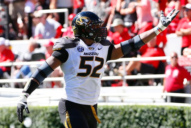 ATHENS, GA - OCTOBER 12:  Michael Sam #52 of the Missouri Tigers recovers a fumble for a touchdown against the Georgia Bulldogs at Sanford Stadium on October 12, 2013 in Athens, Georgia.  (Photo by Kevin C. Cox/Getty Images)