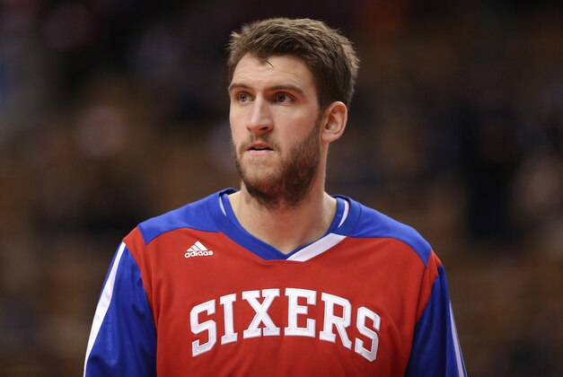 Dec 13, 2013; Toronto, Ontario, CAN; Philadelphia 76ers center Spencer Hawes (00) warms up before playing against the Toronto Raptors at Air Canada Centre. The Raptors beat the 76ers 108-100. Mandatory Credit: Tom Szczerbowski-USA TODAY Sports Dec 13, 2013; Toronto, Ontario, CAN; Philadelphia 76ers center Spencer Hawes (00) warms up before playing against the Toronto Raptors at Air Canada Centre. The Raptors beat the 76ers 108-100. Mandatory Credit: Tom Szczerbowski-USA TODAY Sports
