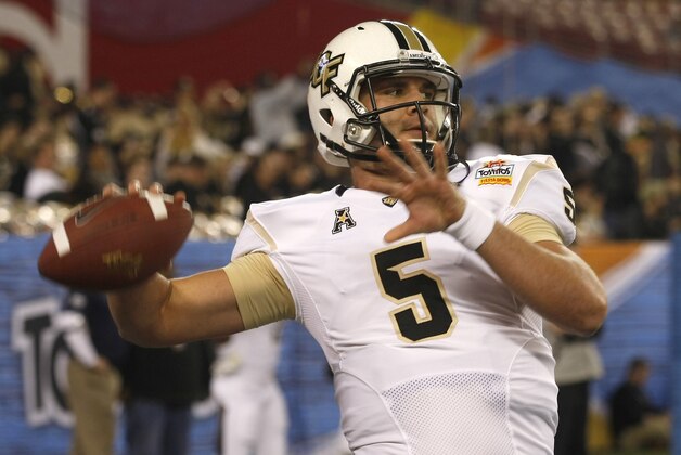 Central Florida quarterback Blake Bortles (5) during the first half of the Fiesta Bowl NCAA college football game against Baylor, Wednesday, Jan. 1, 2014, in Glendale, Ariz.  (AP Photo/Rick Scuteri)