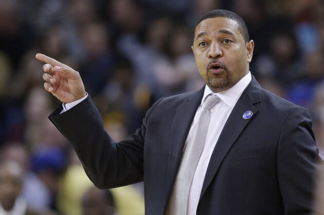 Golden State Warriors head coach Mark Jackson during an NBA basketball game against the Philadelphia 76ers on Monday, Feb. 10, 2014, in Oakland, Calif. (AP Photo/Marcio Jose Sanchez)