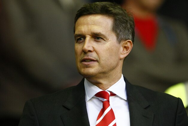 Liverpool Chief Executive Christian Purslow watches on against Trabzonspor during the playoff round first leg of their Europa League qualifying soccer match at Anfield, Liverpool, England, Thursday Aug. 19, 2010. (AP Photo/Tim Hales)