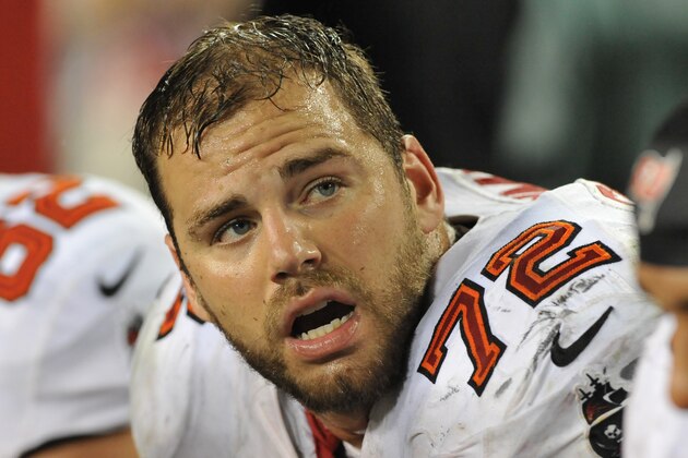 TAMPA, FL - SEPTEMBER 15: Tackle Gabe Carimi #72 of the Tampa Bay Buccaneers watches play against the New Orleans Saints September 15, 2013 at Raymond James Stadium in Tampa, Florida. The Saints won 16 - 14. (Photo by Al Messerschmidt/Getty Images)