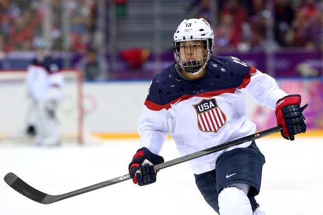 SOCHI, RUSSIA - FEBRUARY 20:  Julie Chu #13 of the United States skates during the Ice Hockey Women's Gold Medal Game against Canada on day 13 of the Sochi 2014 Winter Olympics at Bolshoy Ice Dome on February 20, 2014 in Sochi, Russia.  (Photo by Bruce Bennett/Getty Images)