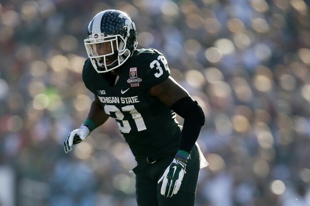 Michigan State cornerback Darqueze Dennard during the first half of the Rose Bowl NCAA college football game against Stanford on Wednesday, Jan. 1, 2014, in Pasadena, Calif. (AP Photo/Danny Moloshok)