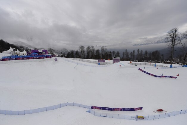 Feb 17, 2014; Krasnaya Polyana, RUSSIA; General view of the weather at the Snowboard cross course during the Sochi 2014 Olympic Winter Games at Rosa Khutor Extreme Park. Mandatory Credit: Guy Rhodes-USA TODAY Sports