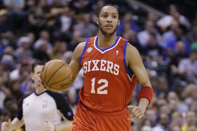 Philadelphia 76ers forward Evan Turner in the first half of an NBA basketball game against the Indiana Pacers in Indianapolis, Wednesday, April 17, 2013. (AP Photo/Michael Conroy) Philadelphia 76ers forward Evan Turner in the first half of an NBA basketball game against the Indiana Pacers in Indianapolis, Wednesday, April 17, 2013. (AP Photo/Michael Conroy)