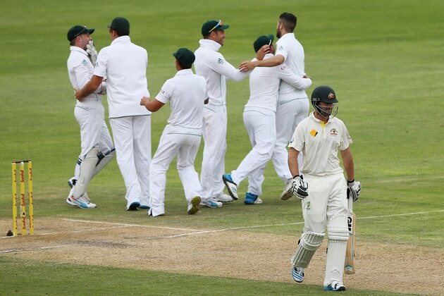 PORT ELIZABETH, SOUTH AFRICA - FEBRUARY 21: Alex Doolan of Australia leaves the field after getting out to Wayne Parnell of South Africa during day two of the Second Test match between South Africa and Australia at AXXESS St George's Cricket Stadium on February 21, 2014 in Port Elizabeth, South Africa.  (Photo by Morne de Klerk/Getty Images)
