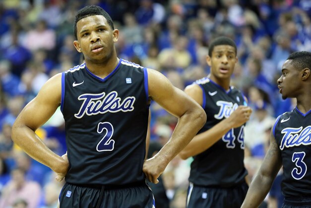 Mar 15, 2013; Tulsa, OK, USA; Tulsa Golden Hurricanes guard Pat Swilling Jr (2) reacts after a foul called against him during the semifinals of the Conference USA tournament game against the Memphis Tigers at the BOK Center. Memphis defeated Tulsa 85-74. Mandatory Credit: Nelson Chenault-USA TODAY Sports