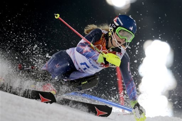 Gold medal winner Mikaela Shiffrin skis past a gate in the women's slalom at the Sochi 2014 Winter Olympics, Friday, Feb. 21, 2014, in Krasnaya Polyana, Russia. (AP Photo/Charles Krupa) Gold medal winner Mikaela Shiffrin skis past a gate in the women's slalom at the Sochi 2014 Winter Olympics, Friday, Feb. 21, 2014, in Krasnaya Polyana, Russia. (AP Photo/Charles Krupa)