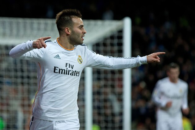 MADRID, SPAIN - FEBRUARY 08: Jese Rodriguez of Real Madrid CF celebrates scoring their third goal during the La Liga match between Real Madrid CF and Villarreal CF at Estadio Santiago Bernabeu on February 8, 2014 in Madrid, Spain.  (Photo by Gonzalo Arroyo Moreno/Getty Images)