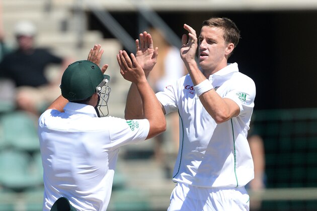 PORT ELIZABETH, SOUTH AFRICA - FEBRUARY 22:  Morne Morkel of South Africa celebrates a wicket during day three of the Second Test match between South Africa and Australia at AXXESS St George's Cricket Stadium on February 22, 2014 in Port Elizabeth, South Africa.  (Photo by Duif du Toit/Gallo Images/Getty Images)