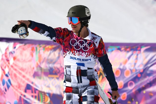 SOCHI, RUSSIA - FEBRUARY 22:  Gold medalist Vic Wild of Russia celebrates in the Snowboard Men's Parallel Slalom Big Final on day 15 of the 2014 Winter Olympics at Rosa Khutor Extreme Park on February 22, 2014 in Sochi, Russia.  (Photo by Cameron Spencer/Getty Images)