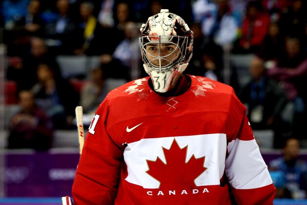 SOCHI, RUSSIA - FEBRUARY 21:  Carey Price #31 of Canada looks on during the Men's Ice Hockey Semifinal Playoff against the United States on Day 14 of the 2014 Sochi Winter Olympics at Bolshoy Ice Dome on February 21, 2014 in Sochi, Russia.  (Photo by Bruce Bennett/Getty Images)