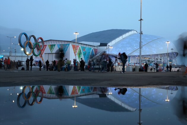 SOCHI, RUSSIA - FEBRUARY 21:  (Editors note: This image has been processed using digital filters) A view of Fisht Stadium in the Olympic Village during the 2014 Sochi Winter Olympics on February 21, 2014 in Sochi, Russia.  (Photo by Joe Scarnici/Getty Images)