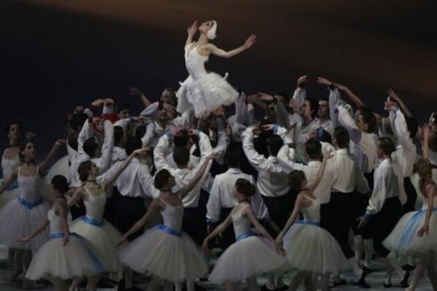 Artists perform during the closing ceremony of the 2014 Winter Olympics, Sunday, Feb. 23, 2014, in Sochi, Russia. (AP Photo/Matthias Schrader)