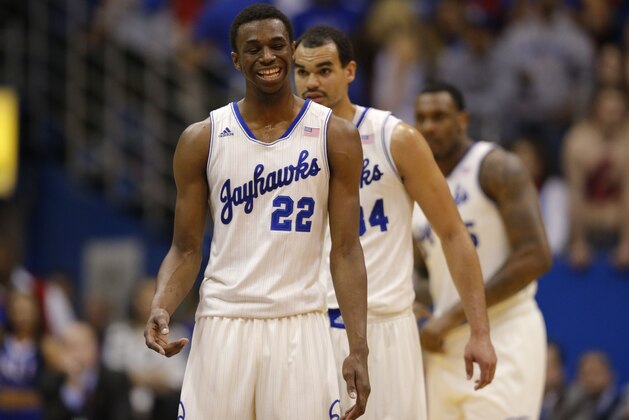 Kansas guard Andrew Wiggins during the first half of an NCAA college basketball game against Texas in Lawrence, Kan., Saturday, Feb. 22, 2014. (AP Photo/Orlin Wagner)