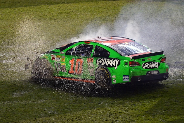 DAYTONA BEACH, FL - FEBRUARY 23:  Danica Patrick, driver of the #10 GoDaddy Chevrolet, comes to a stop on the infield grass after an incident during the NASCAR Sprint Cup Series Daytona 500 at Daytona International Speedway on February 23, 2014 in Daytona Beach, Florida.  (Photo by Jared C. Tilton/Getty Images)
