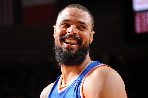 HOUSTON, TX - JANUARY 3:  Tyson Chandler #6 of the New York Knicks reacts to a play against the Houston Rockets on January 3, 2014 at the Toyota Center in Houston, Texas. NOTE TO USER: User expressly acknowledges and agrees that, by downloading and or using this photograph, User is consenting to the terms and conditions of the Getty Images License Agreement. Mandatory Copyright Notice: Copyright 2014 NBAE (Photo by Bill Baptist/NBAE via Getty Images)