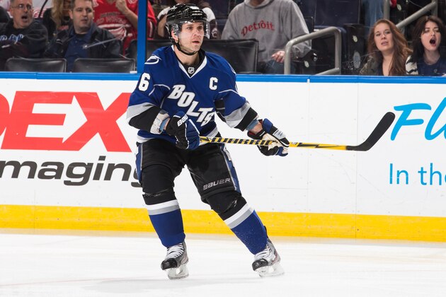 TAMPA, FL - FEBRUARY 8: Martin St. Louis #26 of the Tampa Bay Lightning skates against the Detroit Red Wings at the Tampa Bay Times Forum on February 8, 2014 in Tampa, Florida.  (Photo by Scott Audette/NHLI via Getty Images)