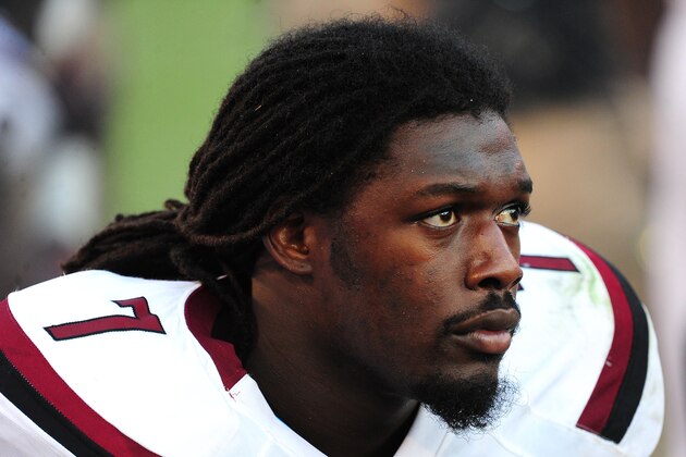 ATHENS, GA - SEPTEMBER 7: Jadaveon Clowney #7 of the South Carolina Gamecocks watches the action against the Georgia Bulldogs at Sanford Stadium on September 7, 2013 in Athens, Georgia. (Photo by Scott Cunningham/Getty Images)